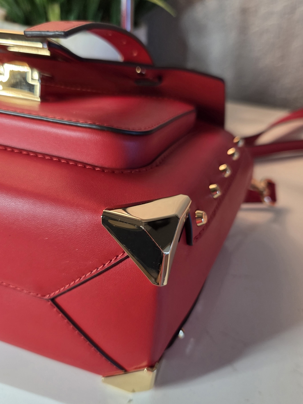 Michael Kors Manhattan Medium Flame Red Leather Satchel Crossbody - Picture 8 of 16